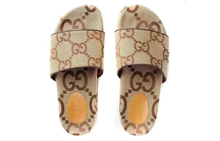 Gucci GG Canvas Camel Monogram Slide Sandals with Platform Sole - Chic Italian Casual Footwear