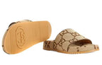 Gucci GG Canvas Camel Monogram Slide Sandals with Platform Sole - Chic Italian Casual Footwear - Maven Couture Inc