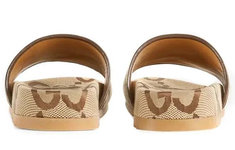 Gucci GG Canvas Camel Monogram Slide Sandals with Platform Sole - Chic Italian Casual Footwear