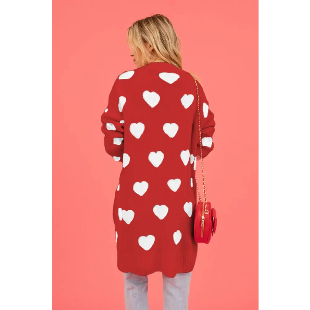 Heart graphic open front cardigan redefining luxury fashion for women $37.99 pocketed - experience the convenience