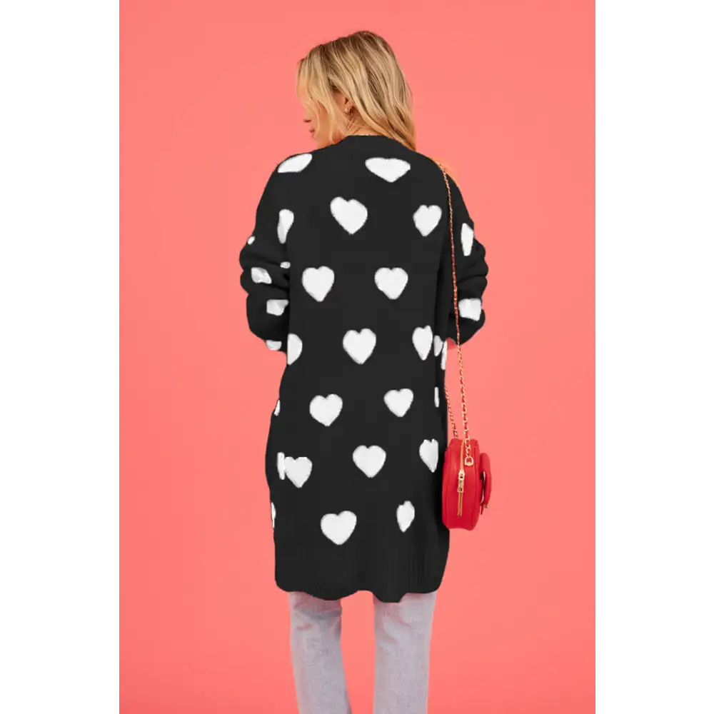 Heart graphic open front cardigan redefining luxury fashion for women $37.99 pocketed - experience the convenience