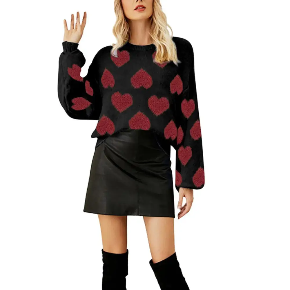 Luxury fashion for women heart round neck sweater by maven couture $32.99 immerse yourself in the allure