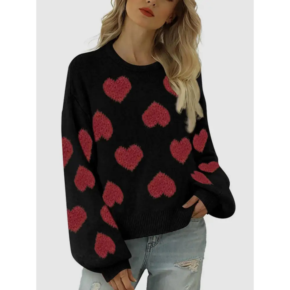 Luxury fashion for women heart round neck sweater by maven couture $32.99 immerse yourself in the allure