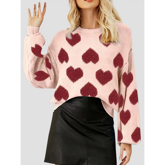 Luxury fashion for women heart round neck sweater by maven couture $32.99 immerse yourself in the allure