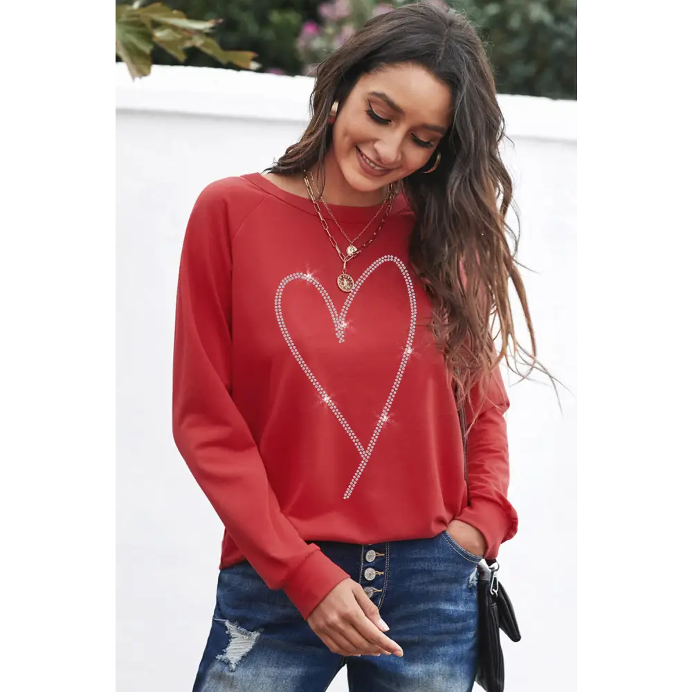 Elevate your wardrobe with the heart round neck luxury sweatshirt $21.99 this garment embodies a basic style, perfect