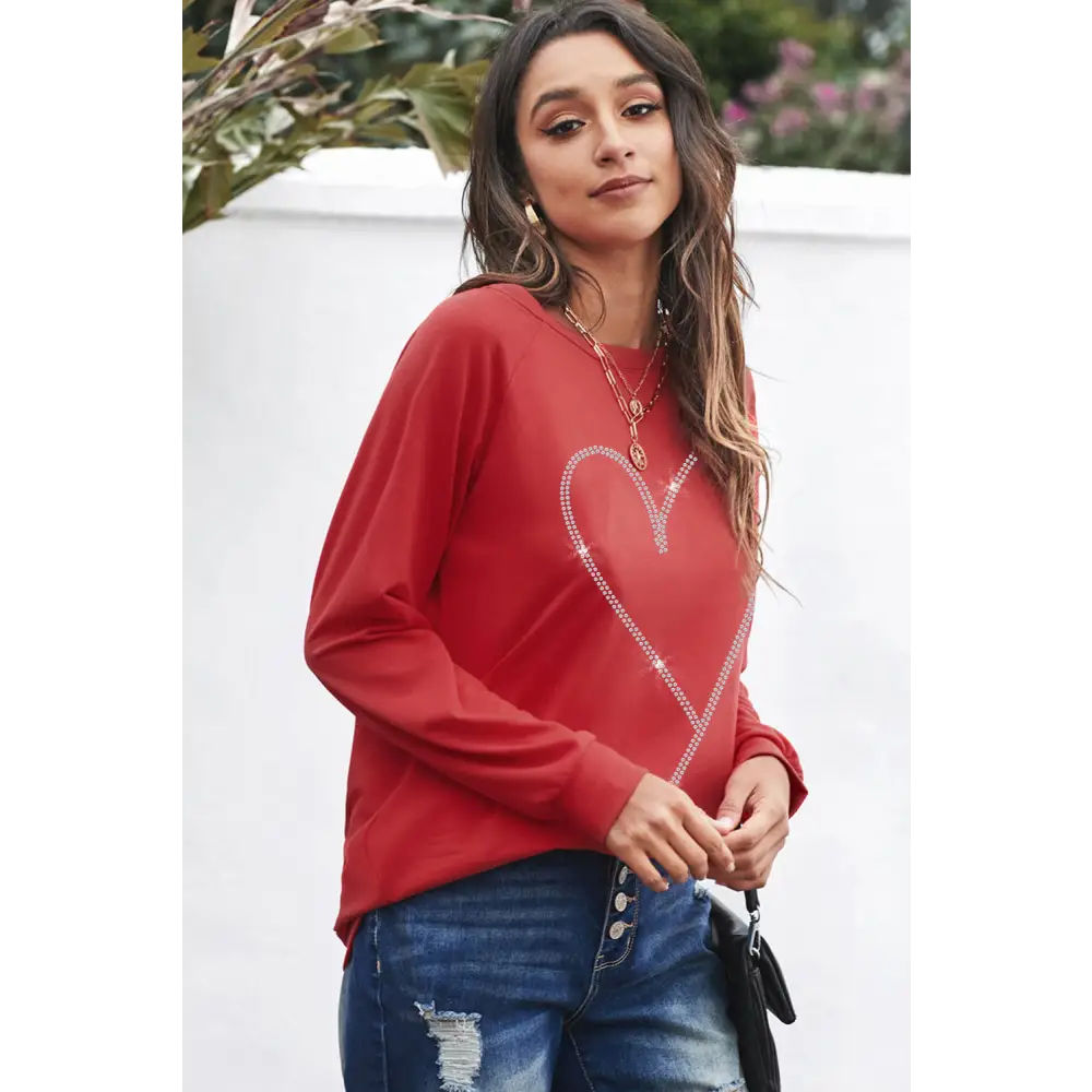 Elevate your wardrobe with the heart round neck luxury sweatshirt $21.99 this garment embodies a basic style, perfect