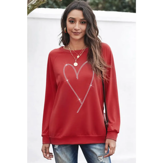 Elevate your wardrobe with the heart round neck luxury sweatshirt $21.99 this garment embodies a basic style, perfect