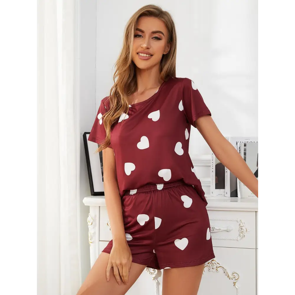 Heart round neck top and shorts set in luxury fashion for women $20.99 basic style that effortlessly blends into