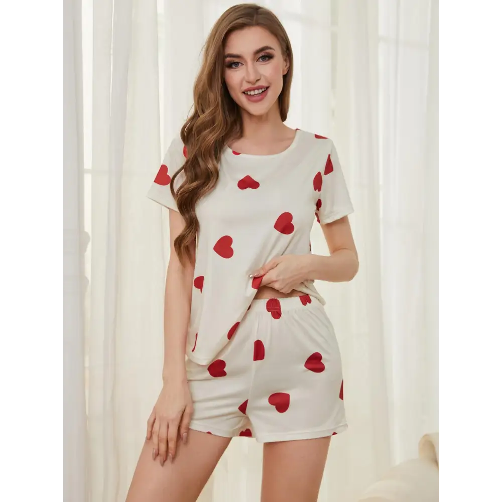 Heart round neck top and shorts set in luxury fashion for women $20.99 basic style that effortlessly blends into