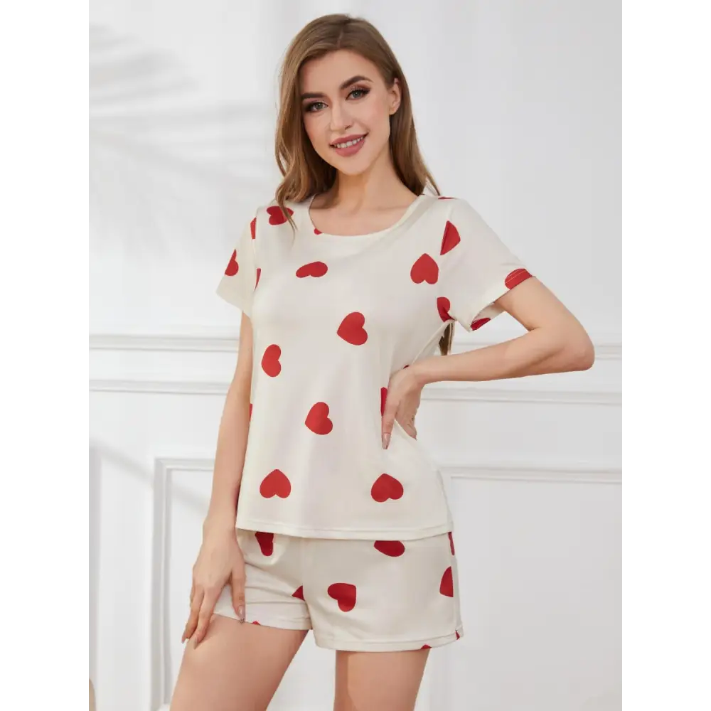 Heart round neck top and shorts set in luxury fashion for women $20.99 basic style that effortlessly blends into