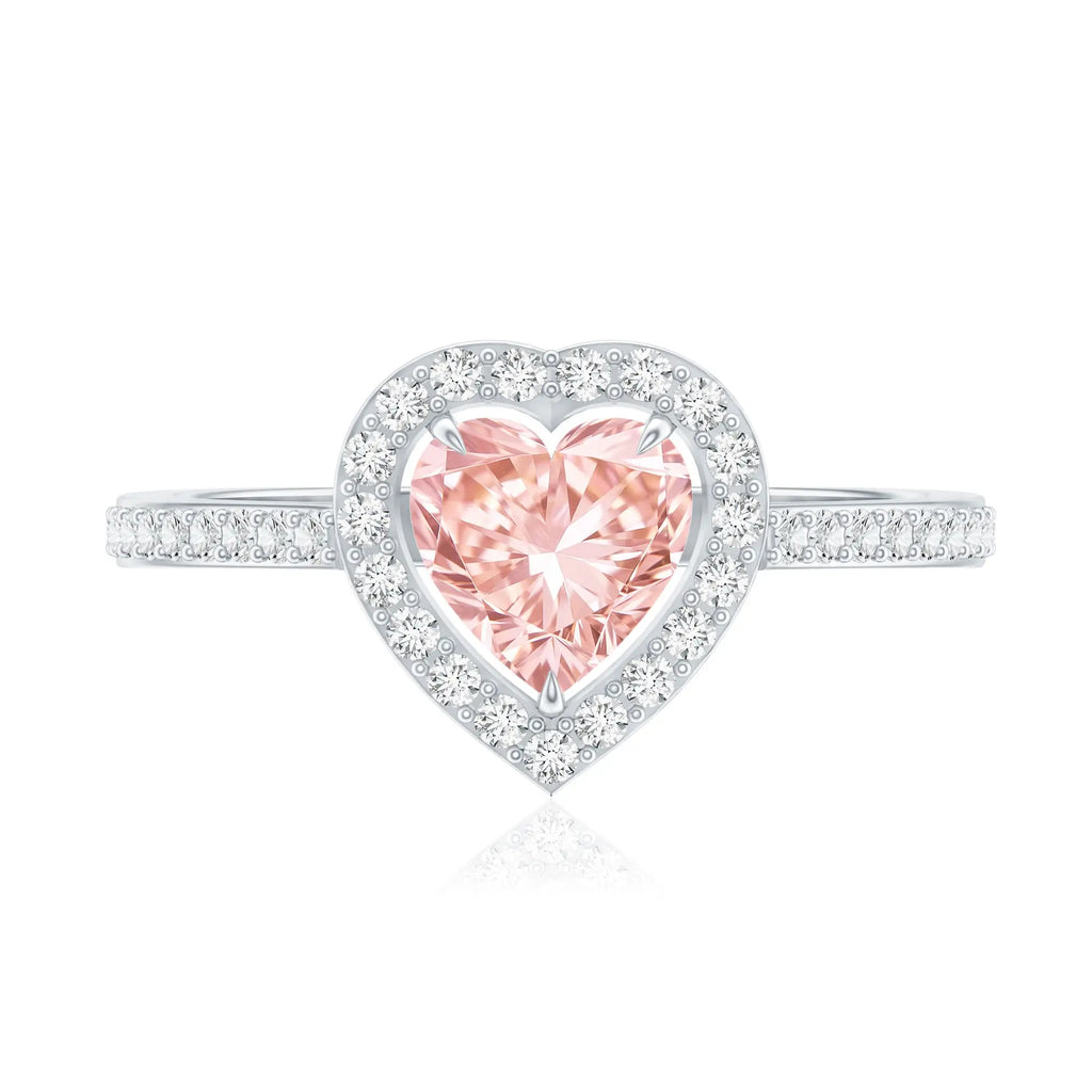 Heart Shape 1 CT Lab Grown Pink White Diamond Halo Engagement Ring IGI Certified