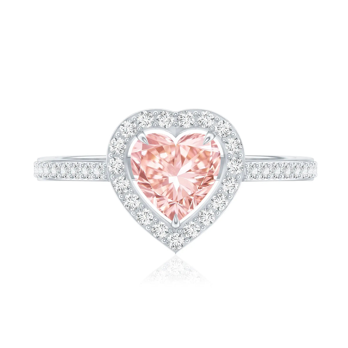 Heart Shape 1 CT Lab Grown Pink White Diamond Halo Engagement Ring IGI Certified