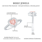 Heart Shape 1 CT Lab Grown Pink White Diamond Halo Engagement Ring IGI Certified