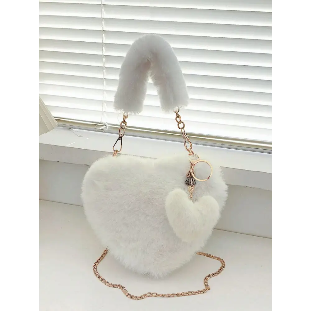 Heart shape faux fur handbag for exquisite luxury fashion for women $19.99 bag small luxurious faux fur imported,