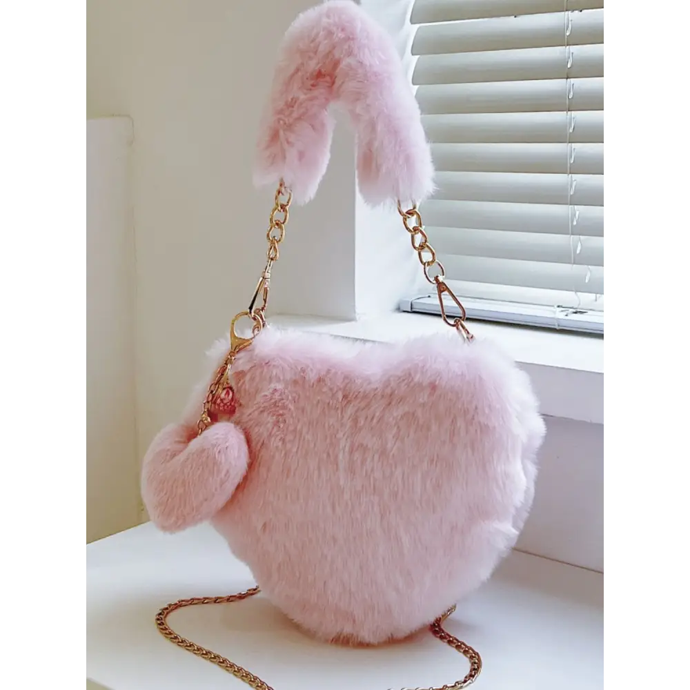 Heart shape faux fur handbag for exquisite luxury fashion for women $19.99 bag small luxurious faux fur imported,