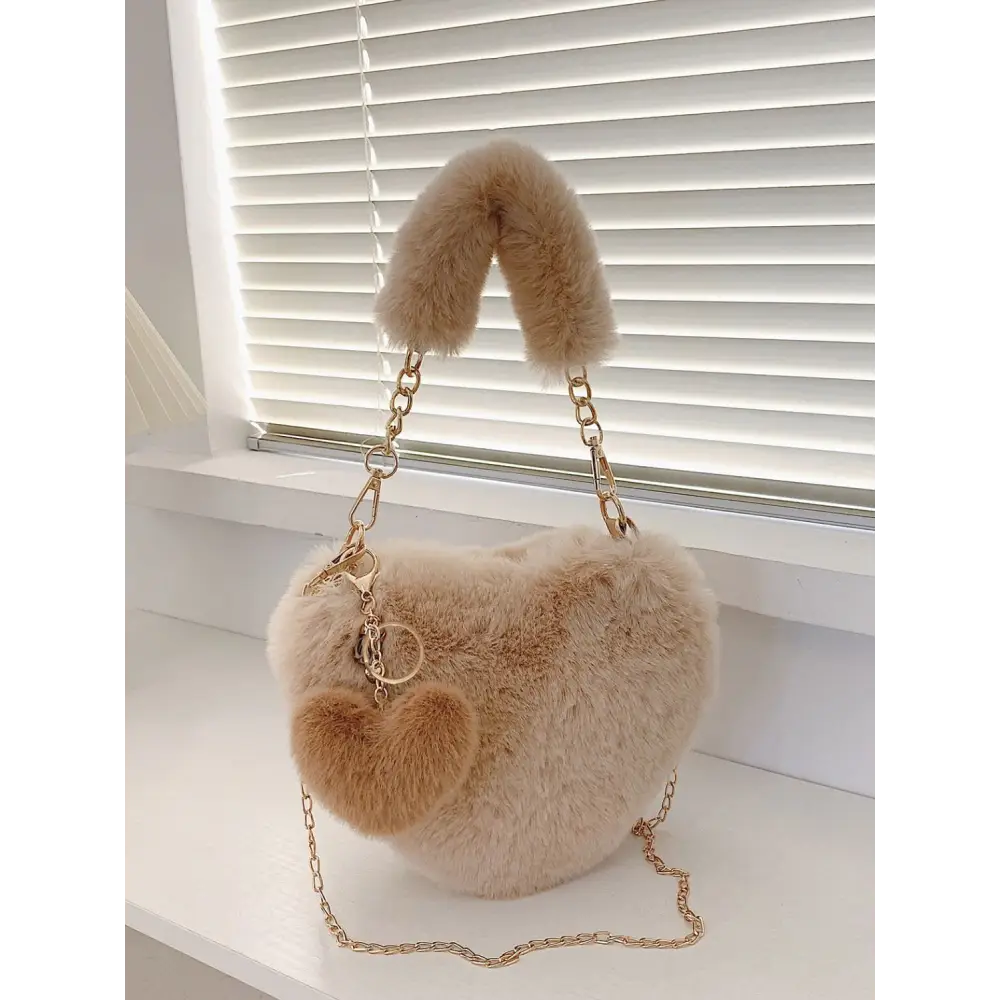 Heart shape faux fur handbag for exquisite luxury fashion for women $19.99 bag small luxurious faux fur imported,