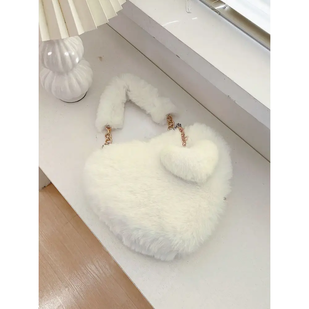 Heart shape faux fur handbag for exquisite luxury fashion for women $19.99 bag small luxurious faux fur imported,