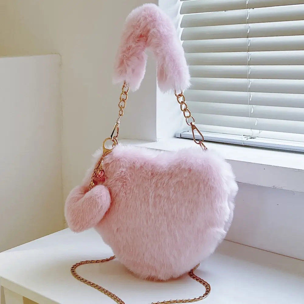 Heart shape faux fur handbag for exquisite luxury fashion for women $19.99 bag small luxurious faux fur imported,