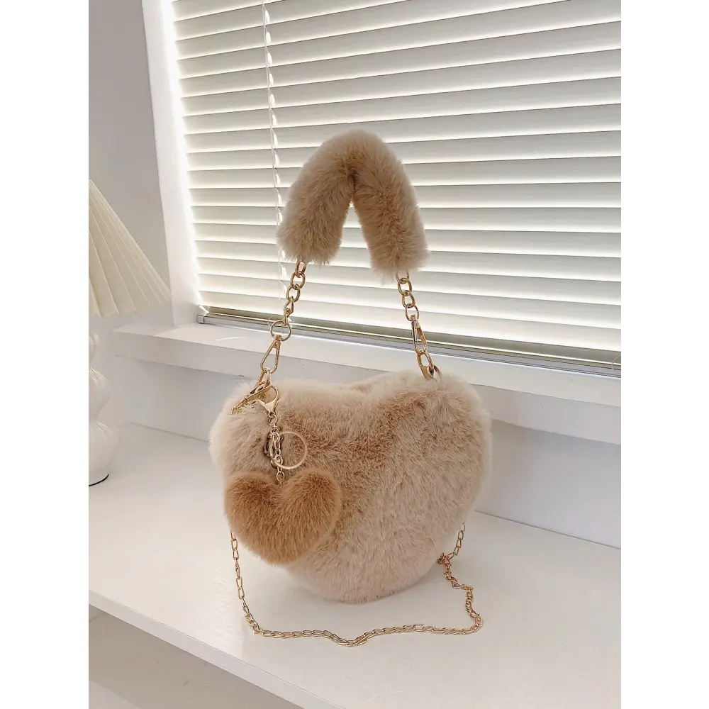 Heart shape faux fur handbag for exquisite luxury fashion for women $19.99 bag small luxurious faux fur imported,