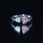 Heart Shape Lab Grown Pink White Diamond Toi Et Moi Promise Ring with IGI Certificate