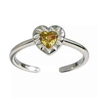 Heart-Shaped Open Ring in polished 925 sterling silver featuring a yellow heart-shaped zircon stone and open band design.