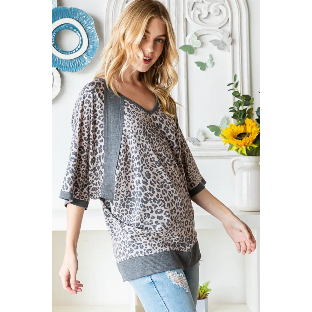 Leopard contrast v-neck t-shirt for luxury fashion enthusiasts $32.28 the leopard contrast v-neck half sleeve t-shirt