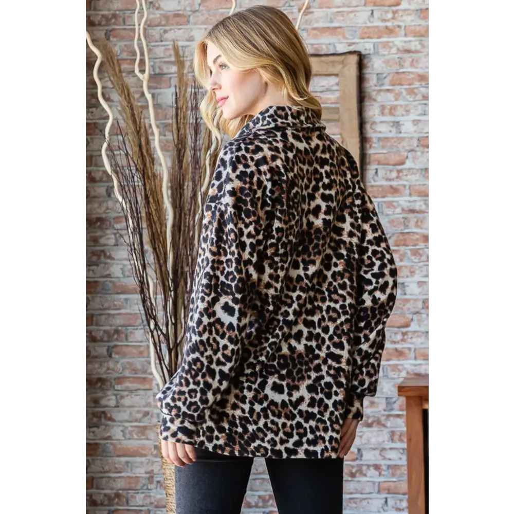 Elevate your wardrobe with the leopard johnny collar top in luxury fashion $41.14 the leopard johnny collar long sleeve