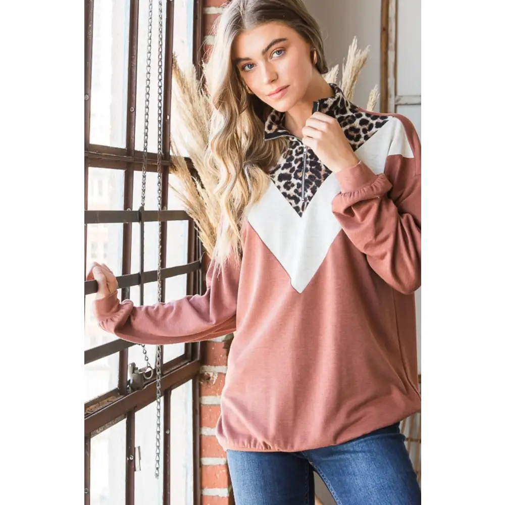 Luxury fashion for women leopard quarter zip mock neck sweatshirt $41.52 make a bold statement with this leopard