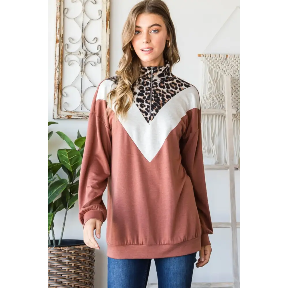 Luxury fashion for women leopard quarter zip mock neck sweatshirt $41.52 make a bold statement with this leopard