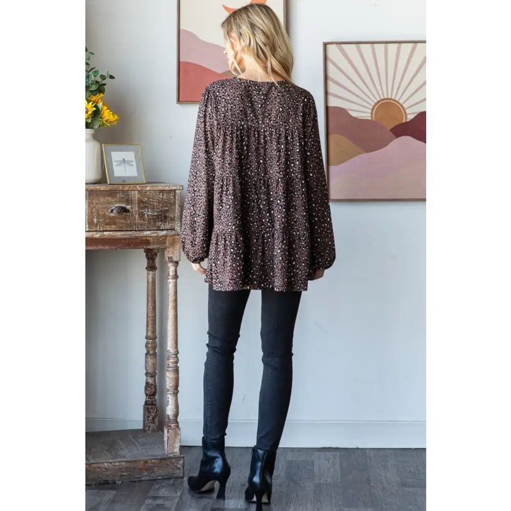 Leopard long sleeve blouse in timeless luxury fashion for women $45 the leopard long sleeve tiered blouse is not merely