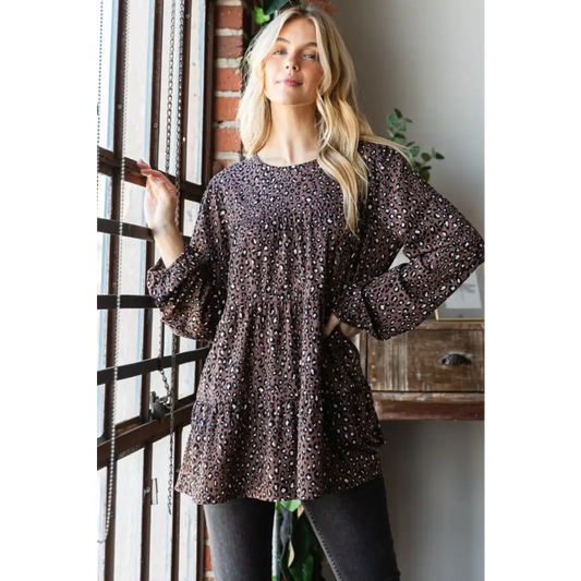 Leopard long sleeve blouse in timeless luxury fashion for women $45 the leopard long sleeve tiered blouse is not merely