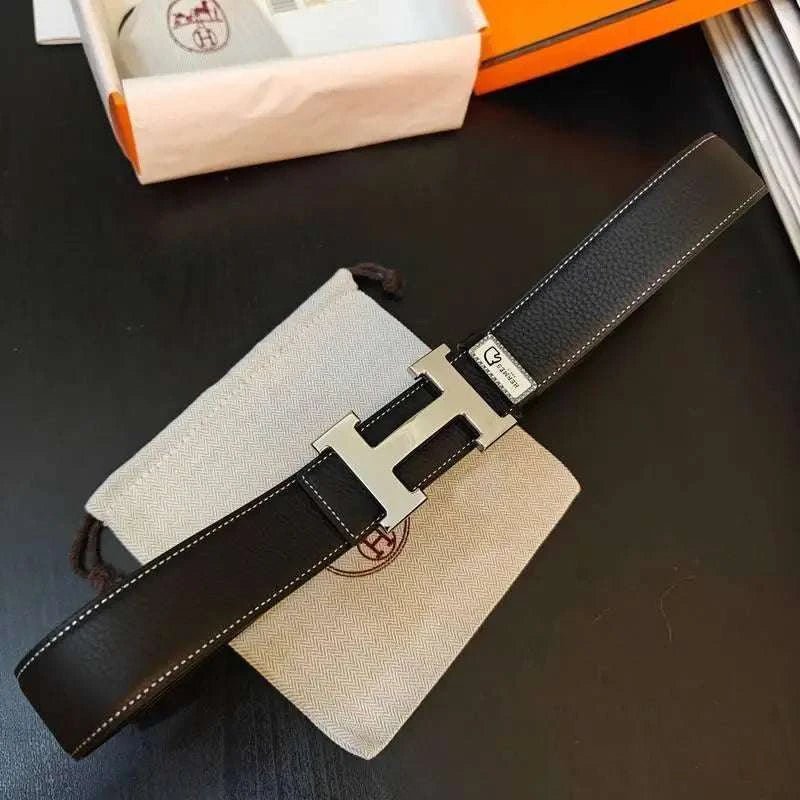 Hermès Black Leather Belt - Men's Silver 'H' Buckle Accessory - Maven Couture IncAccessories > Belts > Men's Belts