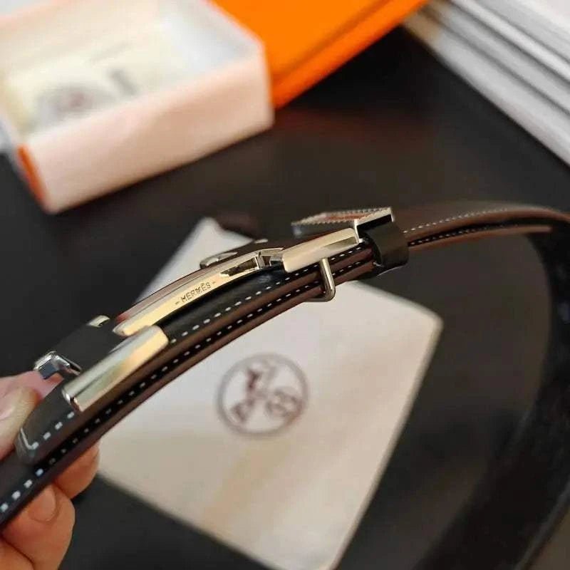 Hermès Black Leather Belt - Men's Silver 'H' Buckle Accessory - Maven Couture IncAccessories > Belts > Men's Belts