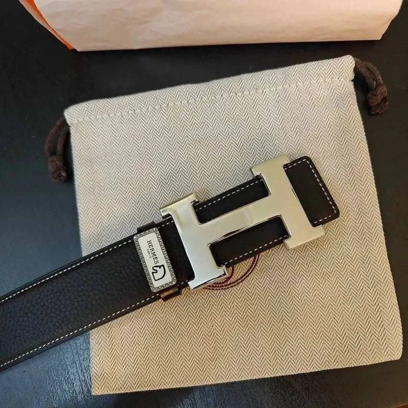 Hermès Black Leather Belt - Men's Silver 'H' Buckle Accessory - Maven Couture IncAccessories > Belts > Men's Belts