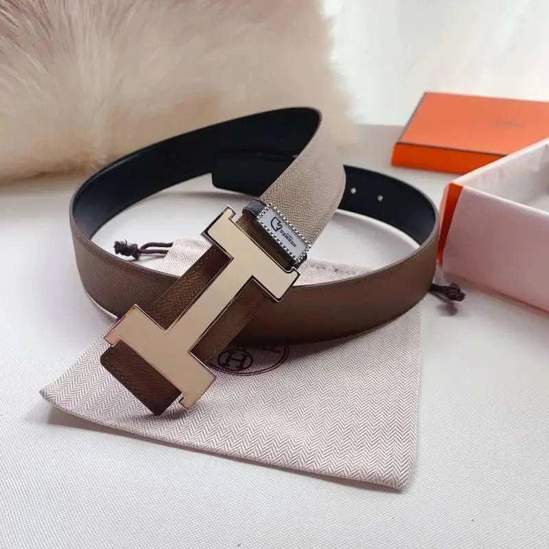Hermes Men Beige Buckle Belt 'Brown' - Maven Couture Inc
