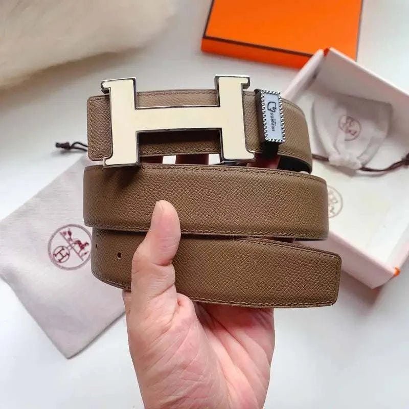 Hermes Men Beige Buckle Belt 'Brown' - Maven Couture Inc