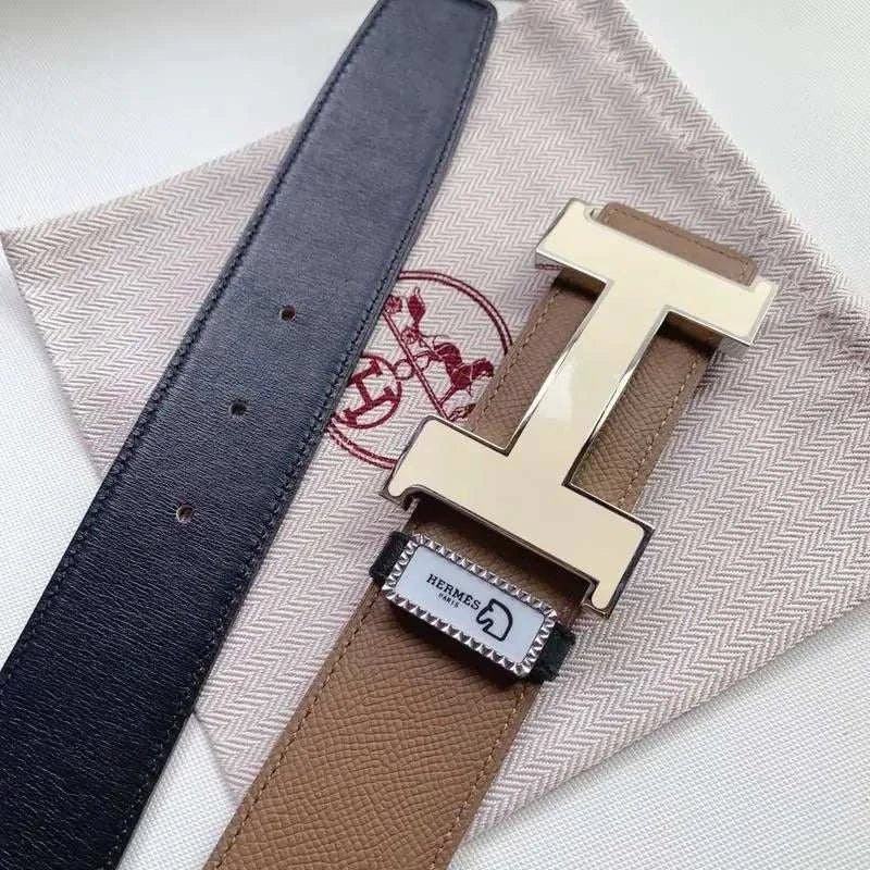 Hermes Men Beige Buckle Belt 'Brown' - Maven Couture Inc