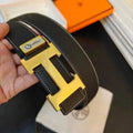 Hermes Men Gold Buckle Belt 'Black' - Maven Couture Inc