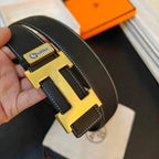 Hermes Men Gold Buckle Belt 'Black' - Maven Couture Inc
