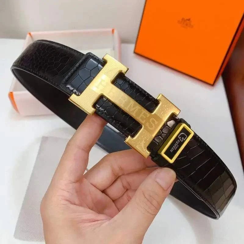 Hermes Men Gold Buckle Belt 'Black' - Maven Couture Inc