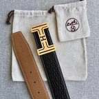 Hermes Men Gold Buckle Belt 'Black' - Maven Couture Inc