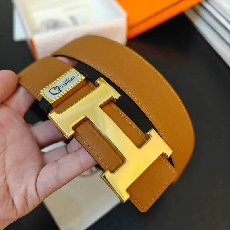 Hermes Men Gold Buckle Belt 'Brown' - Maven Couture Inc