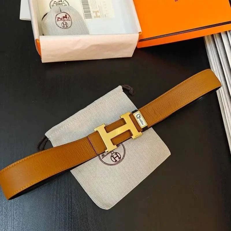 Hermes Men Gold Buckle Belt 'Brown' - Maven Couture Inc