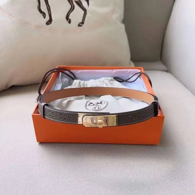 Hermes Men Gold Buckle Belt 'Grey' - Maven Couture Inc