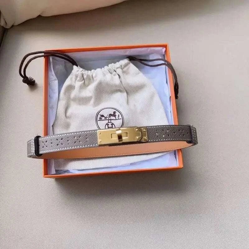 Hermes Men Gold Buckle Belt 'Grey' - Maven Couture Inc