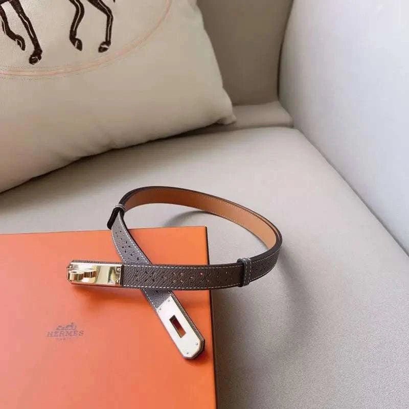 Hermes Men Gold Buckle Belt 'Grey' - Maven Couture Inc
