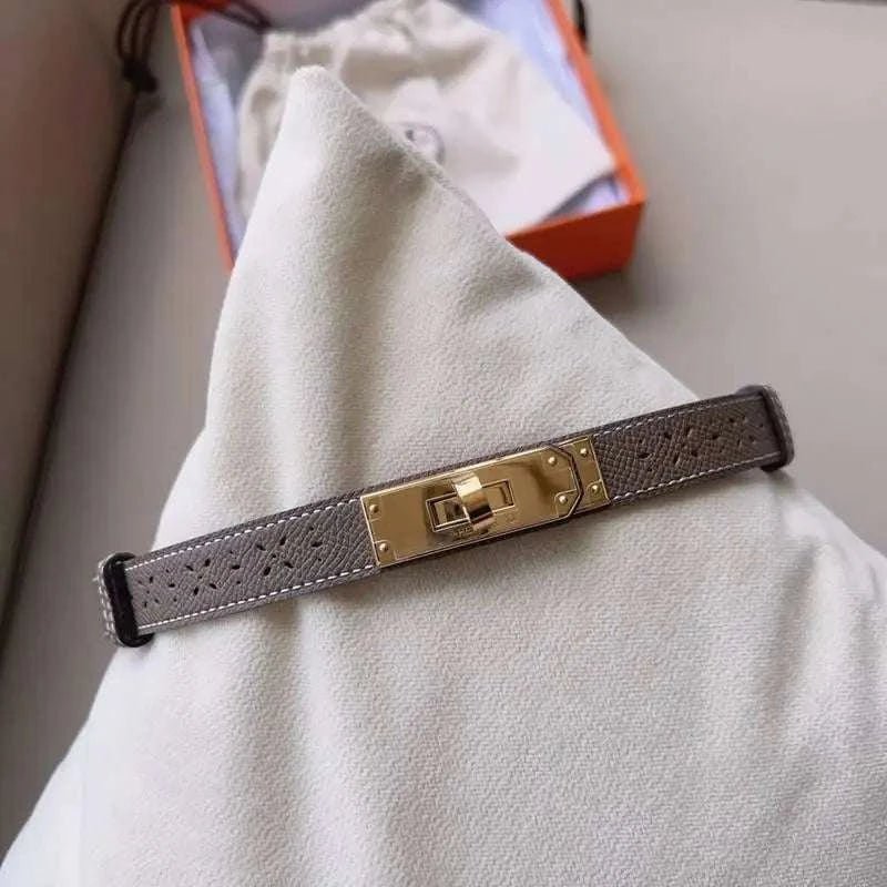 Hermes Men Gold Buckle Belt 'Grey' - Maven Couture Inc