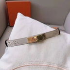 Hermes Men Gold Buckle Belt 'White' - Maven Couture Inc
