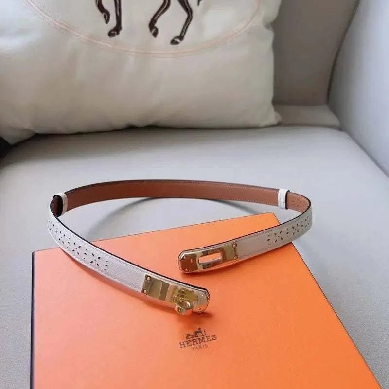 Hermes Men Gold Buckle Belt 'White' - Maven Couture Inc