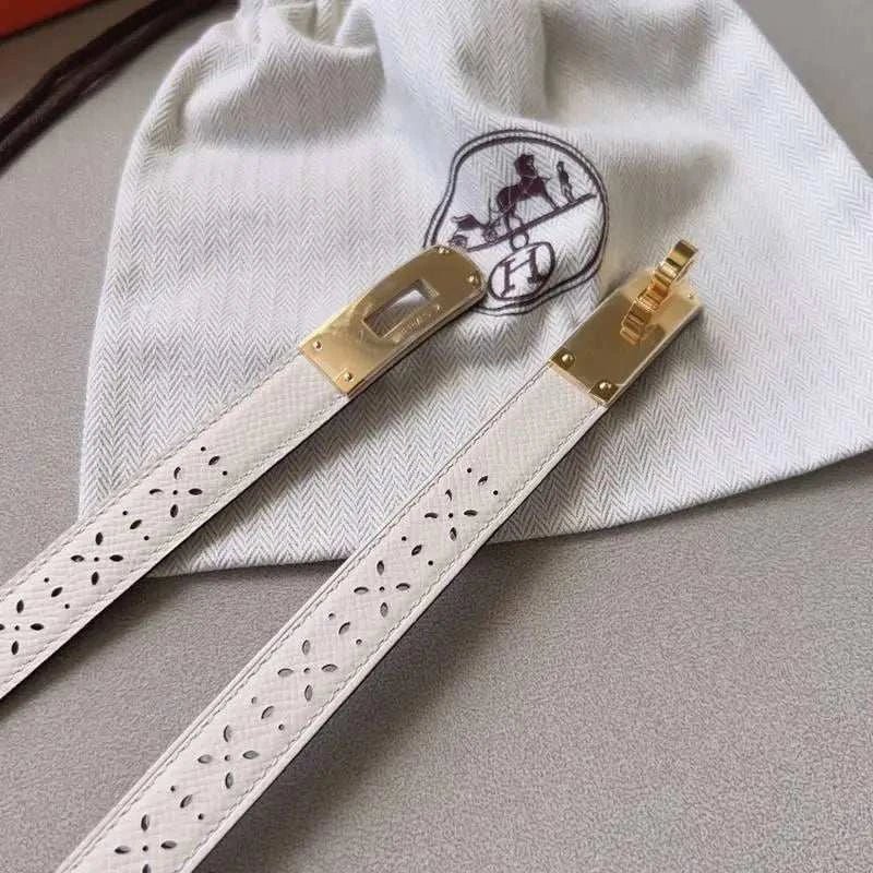 Hermes Men Gold Buckle Belt 'White' - Maven Couture Inc